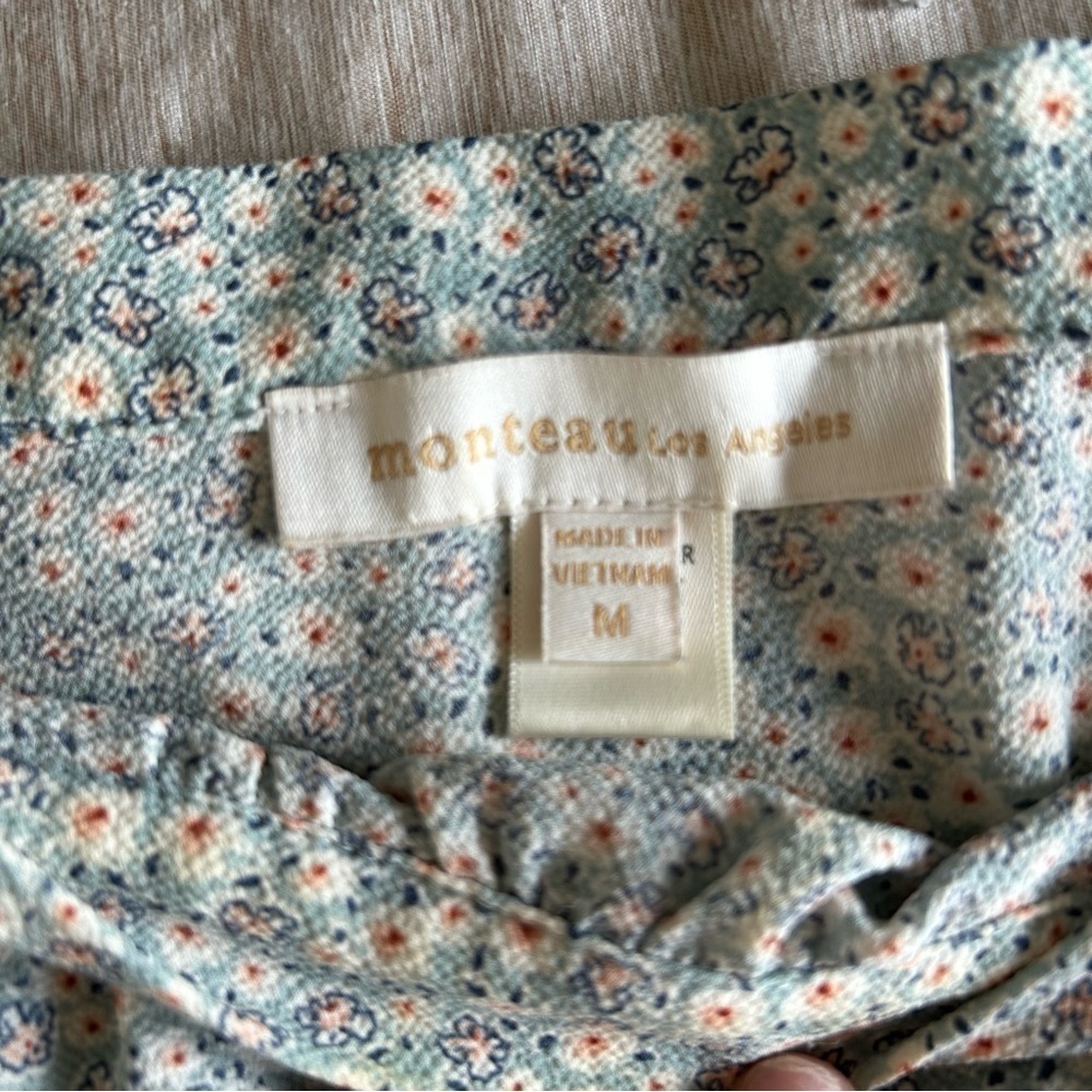 Monteau Cottagecore, Farmhouse, Square Neck Line, Floral Light Green Midi Dress - Picture 4 of 8
